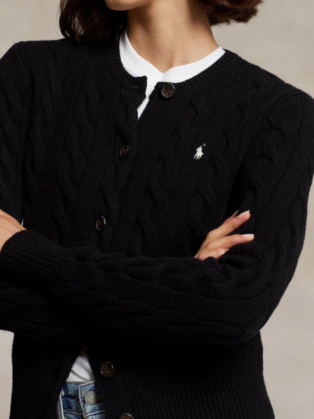 Polo Ralph Lauren Cable-Knit Wool-Cashmere Cardigan In Polo Black, XS